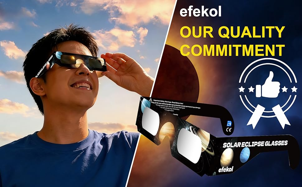 Efekol gafas eclipse solar homologadas (3 pack) - certificación ce y en iso 12312-2 - eclipse total 12 de agosto de 2026 3 Efekol our quality commitment amazon